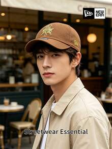 NEW ERA 9FORTY 棕色塗鴉標誌棒球帽，螢光綠刺繡彎曲帽簷，UPF50+，都市街頭風 - 棕色 - 查看 2