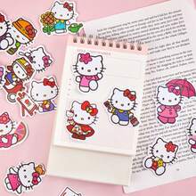100 Stickers MINISO Hello Kitty Unique, Colorful Cartoon Style, Kawaii Aesthetic, Diary Embellishments, Scrapbook Decorations, Laptop And Phone Accessory, Gift DIY Craft, Stationery Decor - Pink - View 3