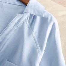 Women's fashion  Camisa de manga larga con cuello en V bordada, de ajuste relajado y unicolor, para mujer - Azul marino - Ver 9