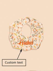 1pc Customizable Text Embroidery Floral Bib, Waterproof Baby Feeding Bib, Breathable, Baby Gift - Multicolor - View 3