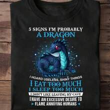 5 Signs I'm Probably A Dragon T-Shirt - Mythical Fantasy Tee - Black - View 1