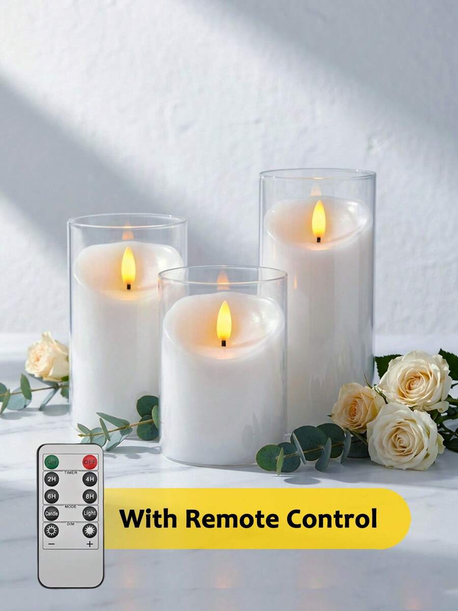 3 piezas Luces de velas sin llama con control remoto y temporizador, velas LED de deseos, alimentadas por batería, luces de atmósfera romántica, luces de velas LED electrónicas sin humo, luces de decoración navideña de luz cálida, adecuadas para Navidad, Día de San Valentín, Halloween, Día de la Madre, Día de San Valentín, atmósfera festiva, mesa de comedor, arreglo de atmósfera del hogar, decoración de escritorio y encimera, propuesta de confesión, fiesta de cumpleaños
