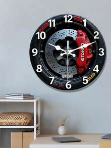 2D Flat 1pc Racing Car Themed Wooden Wall Clock, Modern Design, Silent Round Wall Clock - Suitable For Bedroom, Living Room, Office, Kitchen And Bathroom Decor - 10/12 Inch (Batteries Not Included) - Multicolor - View 2