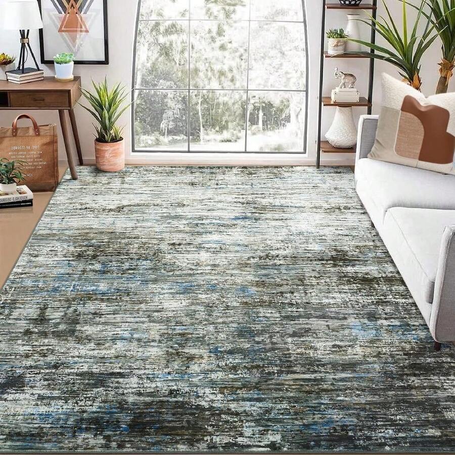 Hodeffior 4 Sizes Large Abstract Area Rug, Machine Washable Short Pile Living Room Rug With Non Slip TPR Backing, Stain Resistant Foldable Indoor Carpet For Bedroom, Dining Room, Entryway, Home Decor - Gris - Ver 1