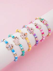 6pcs/Set Cute Capybara Bracelet Set For Girls, Colorful Polymer Clay Beads Adjustable Bangle, Cartoon Animal Friendship Gift Jewelry - Multicolor - View 2