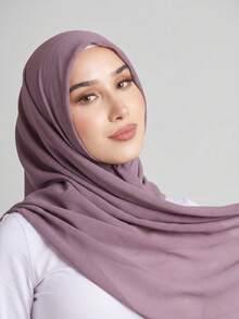 1 chiếc khăn vuông bằng vải chiffon màu trơn dành cho nữ, khăn quàng cổ thông thường phù hợp cho sử dụng hàng ngày, kích thước 110*110cm. - Màu tím - Xem 2