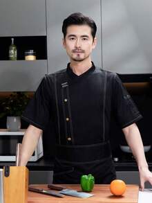 New Fashionable Work Uniform Chef Uniform Unisex Short Sleeve Black Breathable Mesh High-End Hotel Western Restaurant Bakery Coffee Shop Flower Shop BBQ Shop Fast Food Restaurant Work Uniform Personalized Design Beautiful And Elegant - Black - View 3