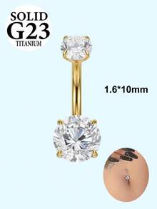 1個G23鈦合金肚臍環，內螺紋肚臍環，14G 6mm 8mm 10mm 12mm 14mm 肚臍穿刺飾品，閃亮雙立方氧化鋯肚臍環，男女通用肚臍穿刺飾品 - 鈦 - 查看 8