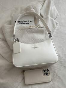 2026 Nuevo bolso de hombro/cruzado de moda clásico con diseño de cadena metálica y estampado de letra en PU impermeable. Adecuado para compras, uso diario, estudiantes, mujeres jóvenes y d - Beis 3 - Ver 9