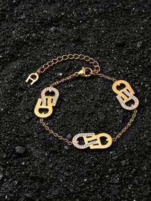 European And American Cool Paperclip Rhinestone Gold Bracelet, Stainless Steel Jewelry Bracelet, Niche Design Versatile Hand Accessory, Daily Commute Hot Girl Style Item - A-shaped Diamond Bracelet - View 1