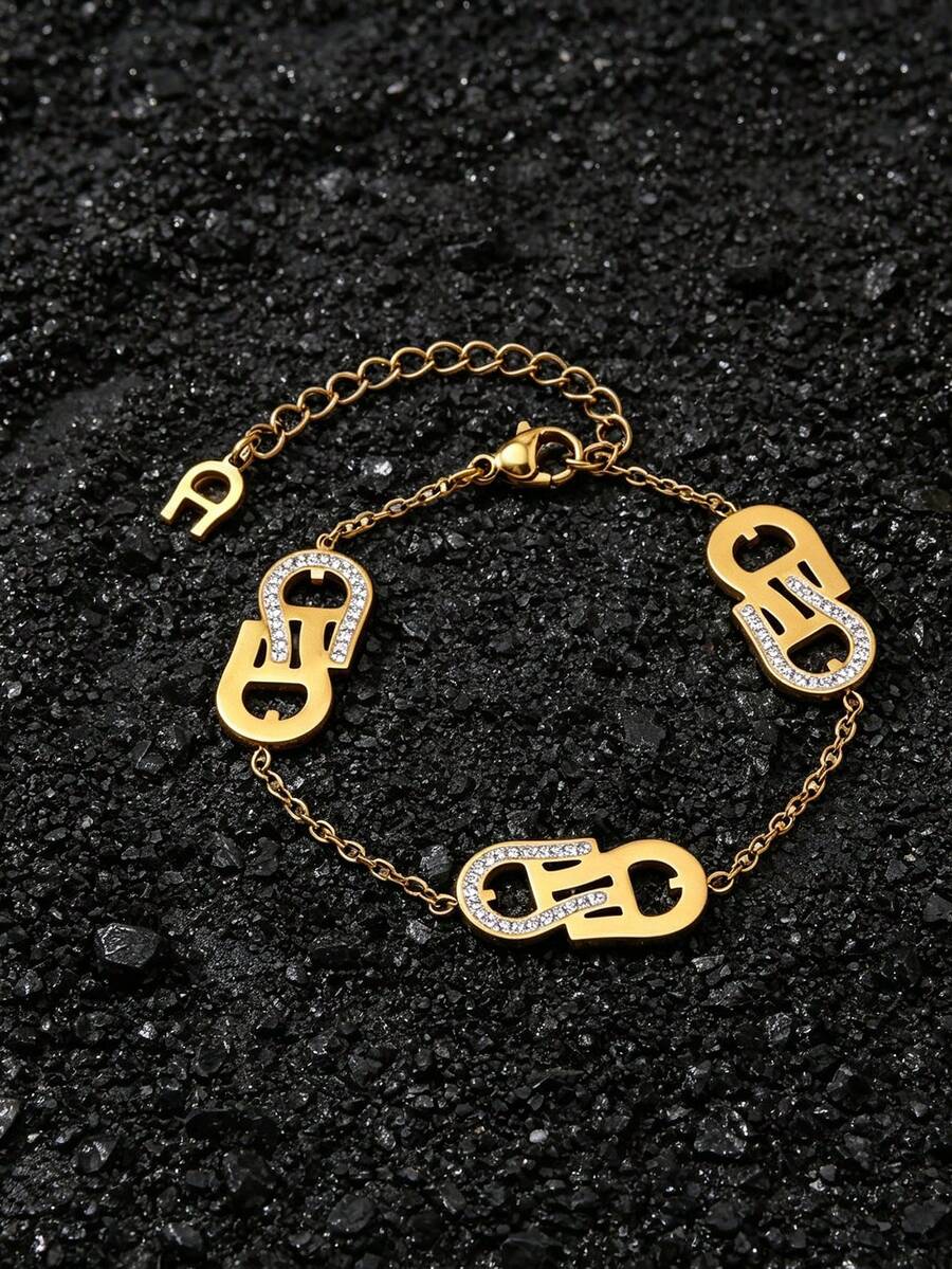 European And American Cool Paperclip Rhinestone Gold Bracelet, Stainless Steel Jewelry Bracelet, Niche Design Versatile Hand Accessory, Daily Commute Hot Girl Style Item - A-shaped Diamond Bracelet - View 1