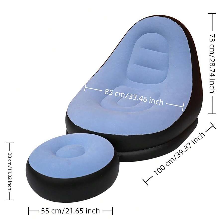 2-In-1 Inflatable Armchair, Chair, And Ottoman - Comfortable Sofa With Pump - Blue - View 1
