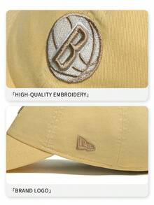 New Era UPF50+ 米色復古 "B" 貼布彎簷棒球帽，復古工裝老爹帽，適合戶外與街頭風格 - 黃色 - 查看 5
