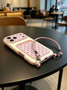1個卡套掛繩素色圓點皮革手機殼，防震保護套適用於 iPhone 17 Pro Max/16 Pro Max/15 Pro/15/14 Pro Max/16 Plus/14 Pro/14/13 Pro Max/13 Pro/13/12 Pro Max/12 11，適合送給男朋友/女朋友的禮物 - 淺粉色 - 查看 4