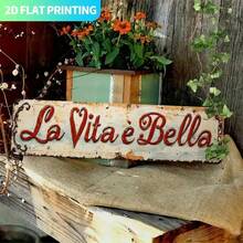 2D平面 - 2D平面，復古義大利金屬裝飾「La Vita È Bella」 - 紅色與米色復古農舍標誌，附預鑽孔，大字母易於懸掛，適用於廚房、門廊、客廳 - 義大利語短語禮物，適合喬遷、婚禮、週年紀念 (款式隨機) - A - 查看 4