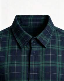 Men's Long-Sleeved Checkered Dress Shirt - 綠色 - 查看 4