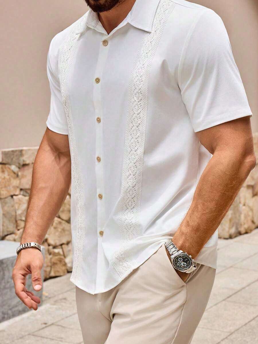 Camisa de verano casual de manga corta y abotonada para hombre - Blanco - Ver 1