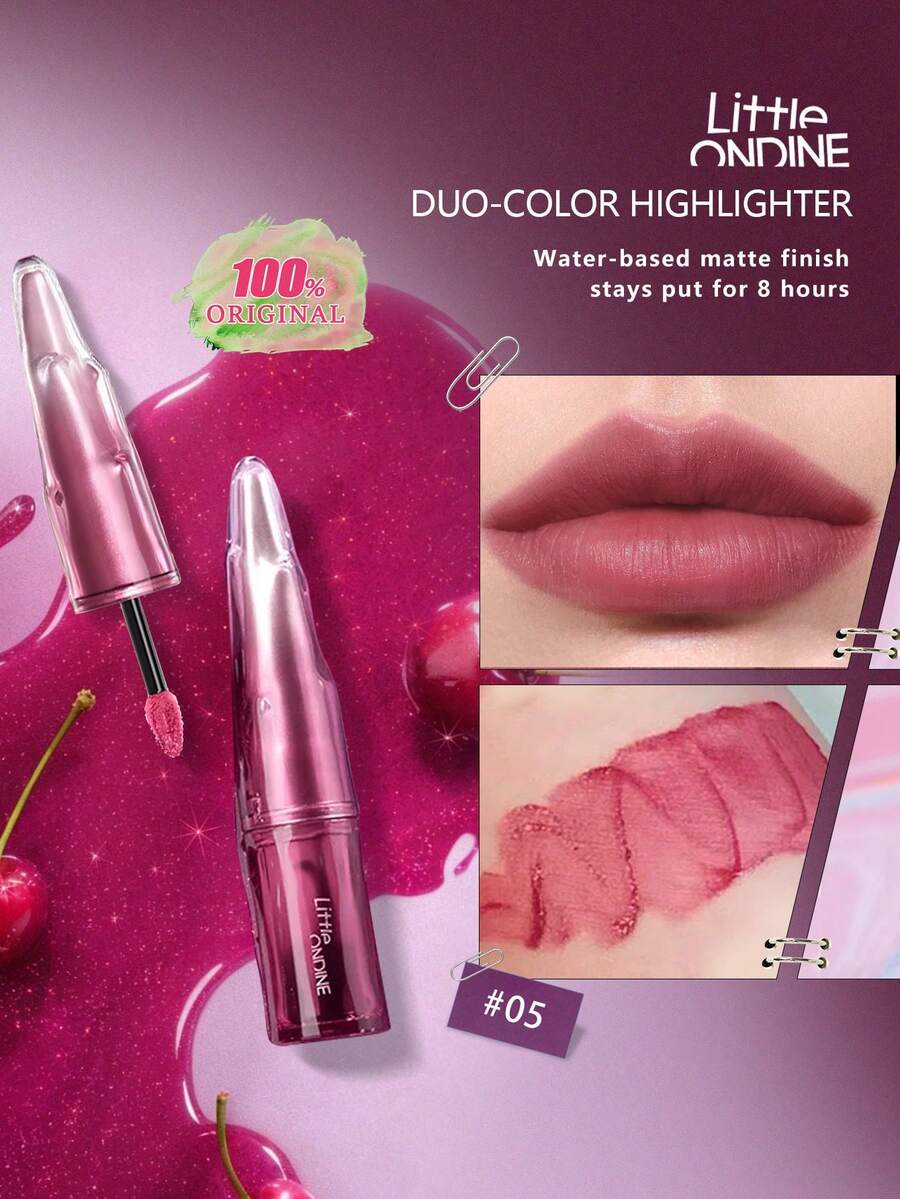 Little Ondine Hydrating Matte Lip Mud, Watery Velvet Texture, Lightweight Blurring Effect, Highly Saturated Berry Color Palette, Non-Drying Long-Lasting Non-Fading, Suitable For Beginners, Gift Set 2.5g/0.088oz