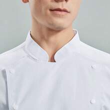 White Short Sleeve Chef Uniform - Polyester, Machine Washable Fabric, Solid Color Stand Collar Design, Suitable For Kitchen, Bakery, Restaurant, School Cafeteria Chef Accessories - White - View 8