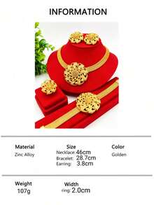 4pcs Luxury Women's Gold-Plated Hollow Flower Pendant Jewelry Set - Necklace, Earrings, Bracelet, Ring, Saudi Arabian, Middle Eastern, Dubai, European, African Brides, Wedding Banquets, Mother's Day, Valentine's Day, Birthday Gifts For Mom, Sisters, Girlfriends - Yellow Gold - View 5