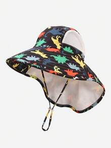 1 Stück Kleinkind Jungen Tiermuster Sonnenhut, schnelltrocknender Mesh-Nackenschutz Sonnenhut, verstellbarer Anti-Verlust Kinnriemen, +Kinder Sommer Strand Pool Camping Reise Sonnenschutz Hut - 1PC - Übersicht 12