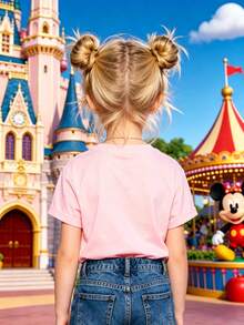 Girls' Disney Lilo & Stitch T-Shirt, Featuring Stitch And Angel Couple With Pink Hearts Print, Pink Casual Cotton Short Sleeve Tee For Fans And Everyday Wear, Ideal For Disney Trips And Valentine's Day - Hồng - Xem 3