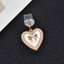 1个硅胶充电口防尘塞，带可爱爱心蝴蝶结装饰吊坠，兼容苹果和Type-C接口，耐用手机充电孔防尘帽，时尚配件 - 彩色 - 查看 13
