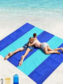 Manta de picnic de playa extra grande a prueba de arena, manta plegable impermeable para exteriores con bolsa de almacenamiento, 4 estacas de suelo y mosquetón, manta portátil ligera a prueba de arena para playa, parque, camping, senderismo, viajes y picnic familiar - A - Ver 5
