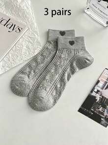 3/6 Pairs Women Mixed Color Heart Pattern Mesh Breathable Short Ankle Socks - Multicolor - View 9