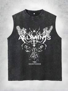 Vintage Men's Tank Top - AllSaint Print Design - Casual Fall/Winter Layering Tee - Perfect Gift For Halloween/Christmas - Cotton Age Brand - màu đen - Xem 3