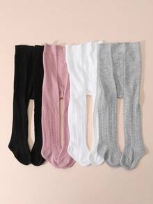 4 Pairs Girls' Soft & Elegant Jacquard Knit Tights - Multicolor - View 4