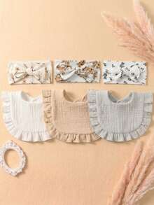 6pcs/Set Baby Girls' Princess Style Fresh Color Cute Ruffle Cotton Bibs, Soft & Skin-Friendly, Baby Hair Accessories, Suitable For Daily Wear - Multicolor - View 5