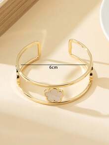 1pc Fashionable White Lucky Clover Double-Layer Line Design Open Bangle Bracelet, Beach/Holiday Style, Gift - White - View 5