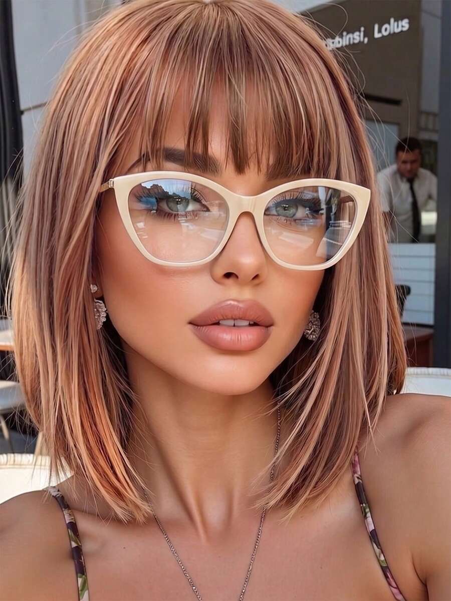 1 Pair Women's Sexy Beige Cat Eye Retro Metal Leg Decorative Fashion Casual Wear Non-Prescription Glasses - Off-white Frame - View 1