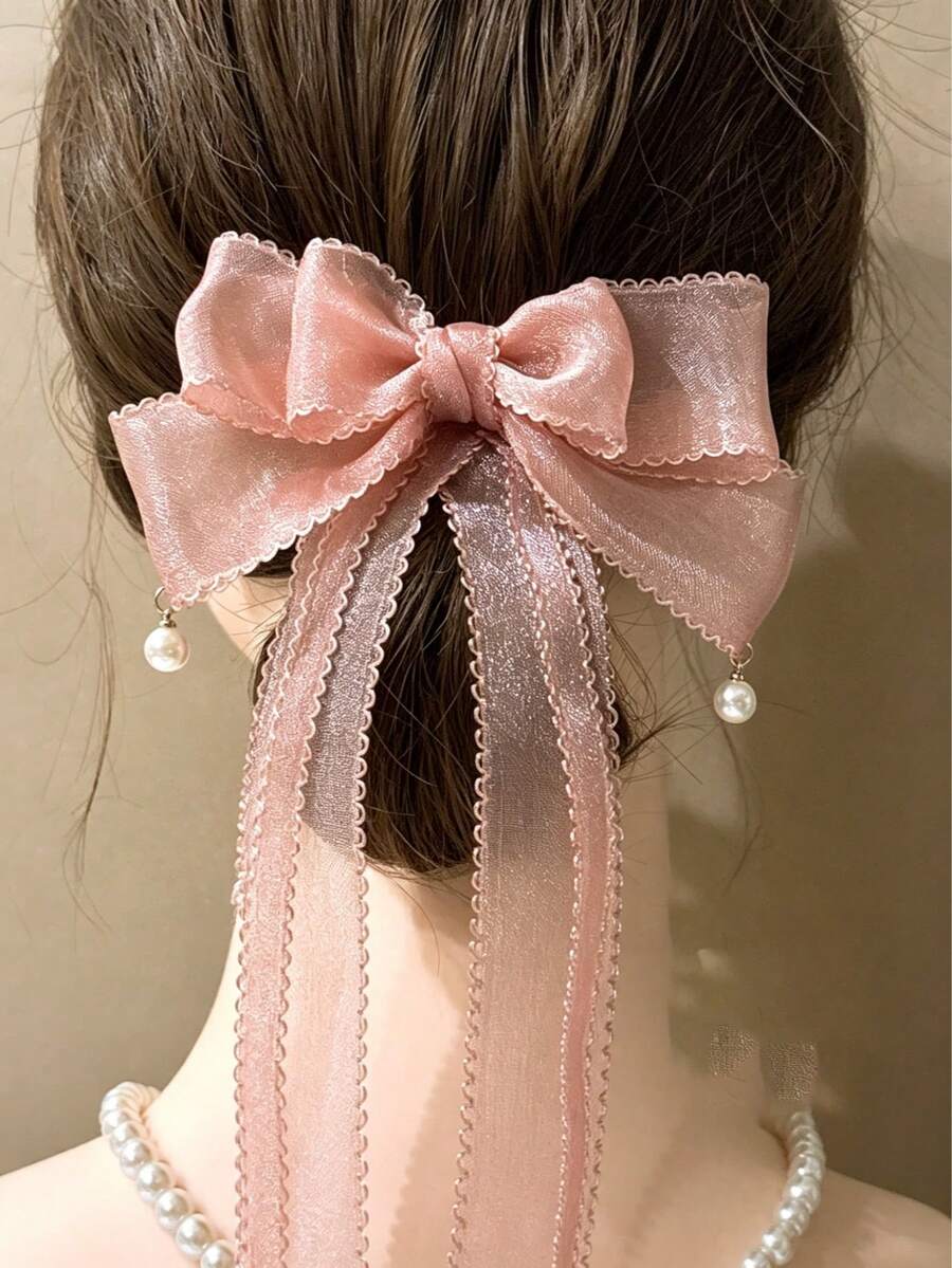 Kẹp tóc nơ organza lấp lánh phong cách tiên nữ Hàn Quốc, phụ kiện tóc cài sau đầu phong cách rừng ngọt ngào thanh lịch