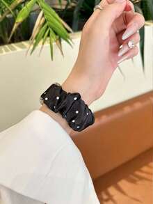 Huastonband 1件編織彈性尼龍透氣舒適運動手錶錶帶，適用女性，兼容 38/40/41mm、42/44/45/46/49mm，兼容 Ultra3/2/1/Se/S11/S10/S9/S8/S7/S6/S5/S4/S3/S2/S1，適合戶外運動健身，年輕時尚男女夏季海灘配件，度假禮物 - 黑色 - 查看 5
