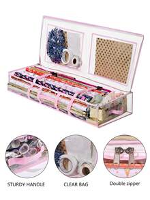 1pc Gift Wrapping Paper Storage Box, Christmas Present Organizer Bag With Inner Pocket, Holiday Decoration Underbed Storage Container Bag - Pink Transparent - View 6