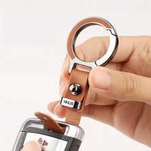 1pc Leather & Alloy Keychain, Simple Alloy Key Ring Accessory For Car & Home Use - One Size Fits All - View 1