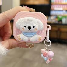 1pc Pink 3D Puppy Design Protective Case Compatible With Apple Bluetooth Earphones + Puppy Pendant - Pink Puppy - View 10