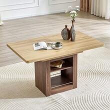 Extendable Wood-Effect Dining Table With Storage Space, Two Sizes 130cm/160cm, Walnut-Colored MDF Frame, With Removable Compartments, Suitable For Small Apartments And For 4 To 8 People. - 自然色 - 查看 5