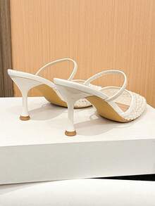 Xin Jing Shoes 女款優雅休閒性感派對細高跟鞋，時尚百搭圓頭網布通勤中跟涼鞋 - 米色 - 查看 12