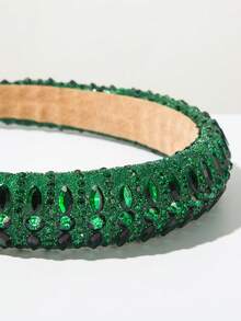 1 pieza Diadema de unicolor decorada con strass, accesorio para el cabello con corona de esponja minimalista y elegante con decoración de joyas, diadema versátil para uso diario - Verde - Ver 3