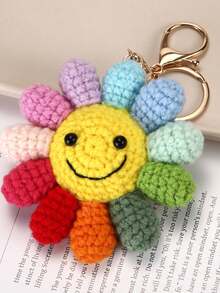 1pc Exquisite Handmade Sunflower Keychain, Fleece Hook Woven Product, Car Sunflower Key, Warm And Cute Gift, Suitable For Cars, Bag Pendants, Gifts For Relatives Or Friends, Suitable For Men And Women, Souvenirs, Gifts, Very Suitable For Valentine's Day - A - View 2