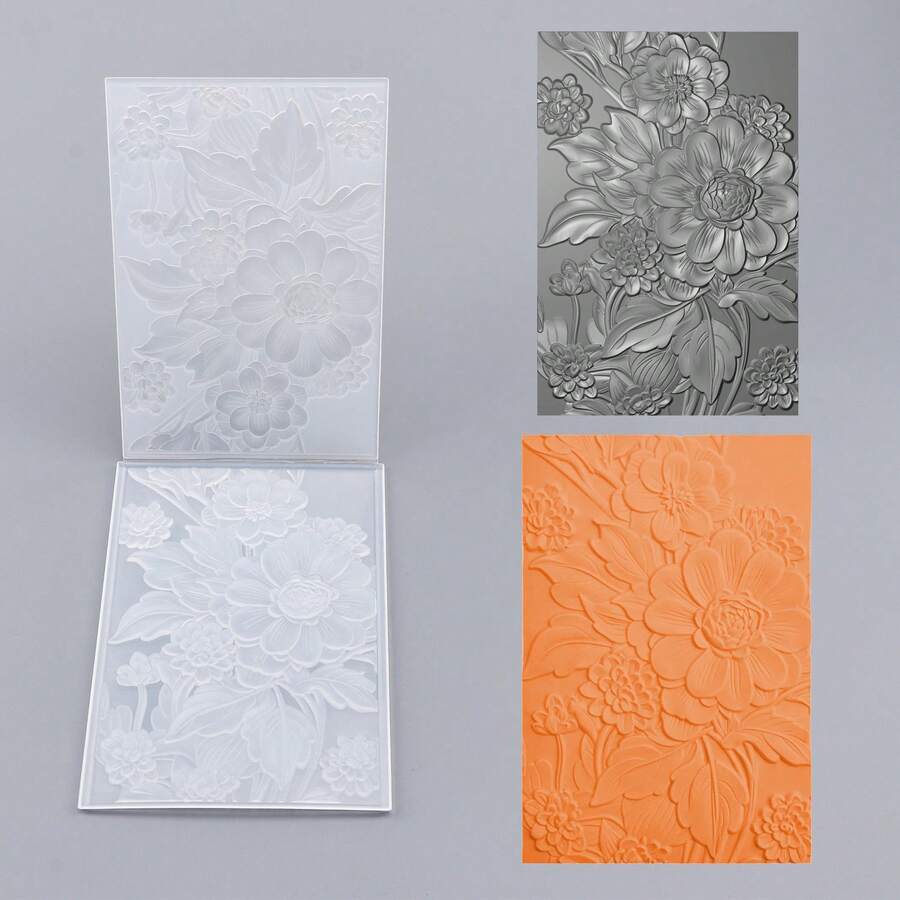 1 pieza Carpeta con relieve 3D, Suministros para scrapbooking DIY, Carpeta de plástico con relieve de patrón floral en floración, Adecuada para hacer tarjetas, scrapbooking y otras creaciones de manualidades de papel - Multicolor - Ver 1
