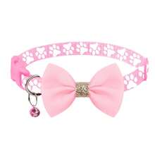 1 pieza Collar ajustable de 17-35cm con campana, lentejuelas, lazo y patrón de huella de pata, decoración de cinta para uso diario de gatos, perros y mascotas - Multicolor - Ver 13