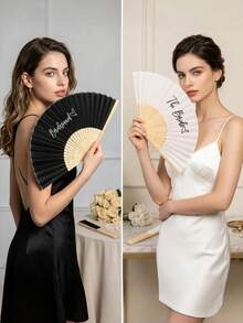 1pc Folding Bamboo Handheld Silk Fan With Elegant Letter Print, Suitable For Wedding Guests, Brides, Parties, Balls, Birthday Parties, Church, Summer Parties, Reception Gift Bag Fillers, Souvenirs, Photo Props, Table Decor, Party Favors, Adult Women, Bridesmaids, Ceremonies, Outdoor Gatherings, Dance Props, Performance Gifts - Multicolor - View 6