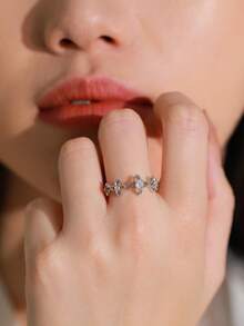 1pc 925 Sterling Silver Cute Four-Leaf Clover Flowers Rings For Women Fashionable Daily Accessories Party Birthday Gift - Silver - View 2