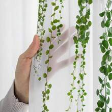 1片波西米亞風懸掛植物藤蔓透視窗簾，桿套式半透光濾光窗簾，熱帶龜背葉綠植植物窗飾，適用於客廳臥室家居裝飾，52*84英吋 - 橄欖綠 - 查看 10