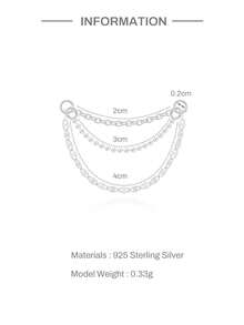 1 pièce Ensemble de boucles d'oreilles à chaîne triple couche en argent sterling 925, boucles d'oreilles à chaîne pendante pour piercing du cartilage, convient pour le port quotidien et les fêtes, hypoallergénique - Multicolore - Voir 8