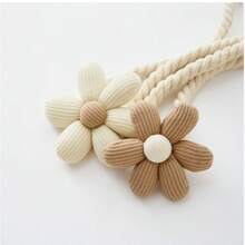 2pcs/1pc 3D Flower Pearl Curtain Tiebacks, Room Decor Mosquito Net Storage Straps, Door Curtain Coffee Color Screen Tiebacks - A - View 3
